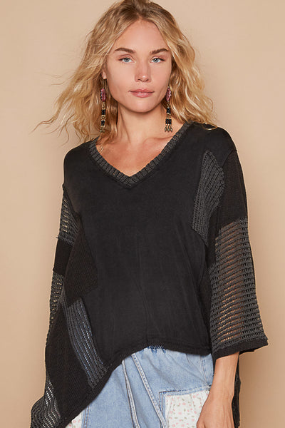 Black Distressed Oversized Jersey Top