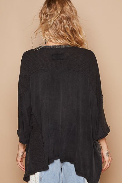 Black Distressed Oversized Jersey Top