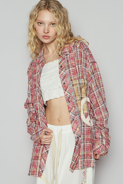 Pink Multi Pattern Peace Button Shirt