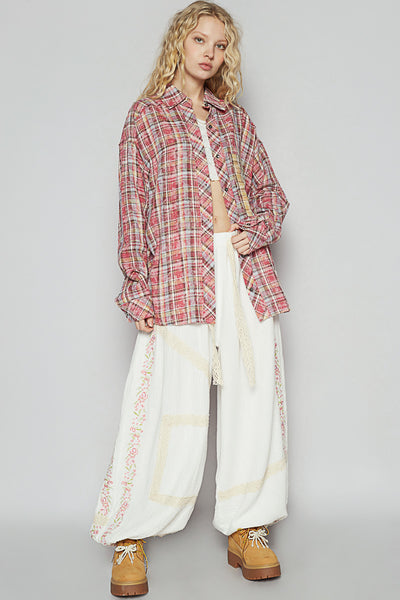 Pink Multi Pattern Peace Button Shirt