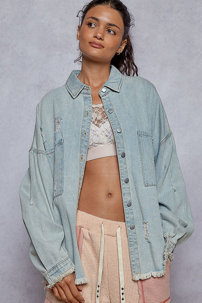 Distressed Light Wash Denim Jacket