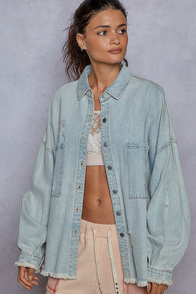 Distressed Light Wash Denim Jacket