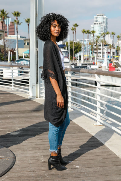 Black Scallop Lace Kimono