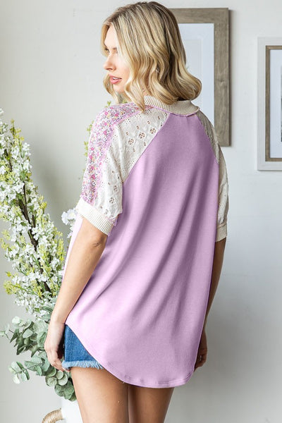 Lavender Floral Eyelet Knit Top