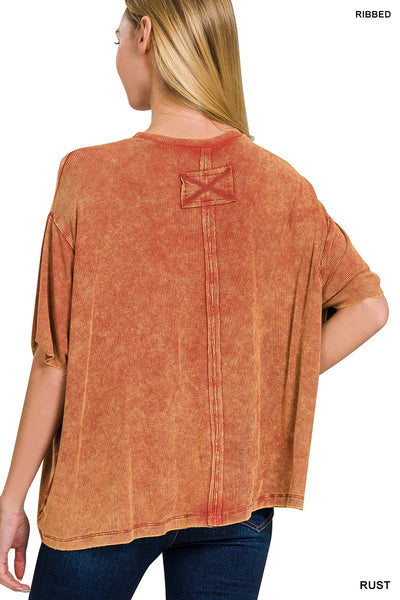 Rust Washed Rib Knit Top