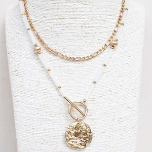 White and Gold Layered Pendant Necklace