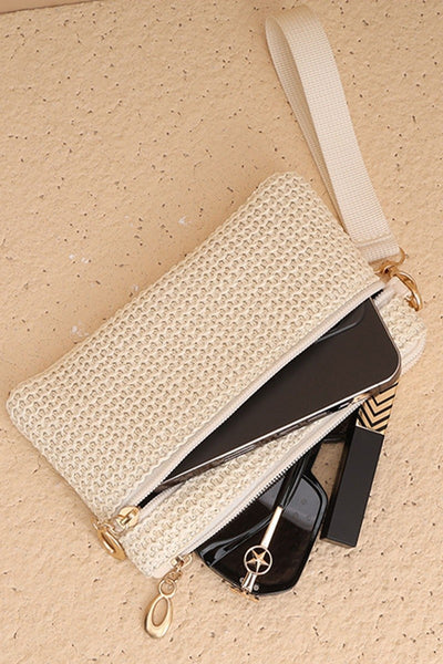 Boho Woven Straw Wristlet Bag