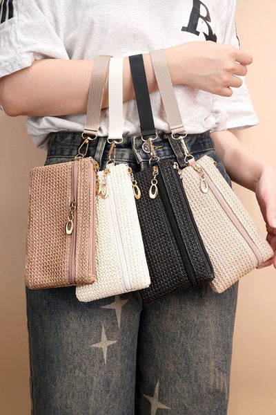 Boho Woven Straw Wristlet Bag