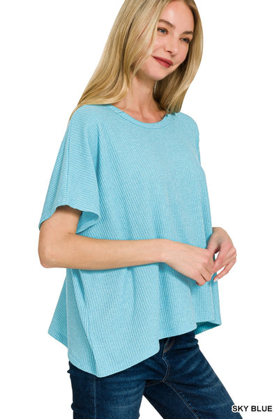 Sky Blue Samara Ribbed Short Sleeve Knit Top