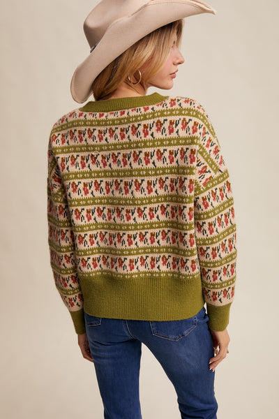 Vintage Green Western Knit Sweater