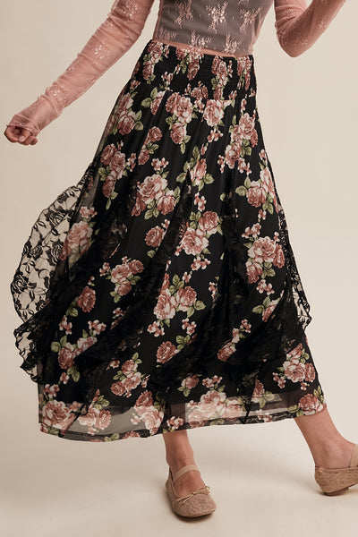 Black Rose Garden Lace Skirt
