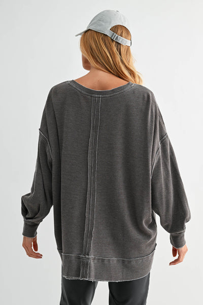 Espresso Cotton Waffle Ribbed Oversized Top