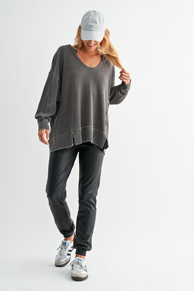 Espresso Cotton Waffle Ribbed Oversized Top