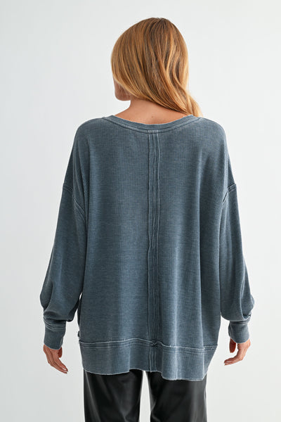 Midnight Navy Waffle Ribbed Oversized Top