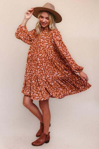 Burgundy Floral Tier Dress