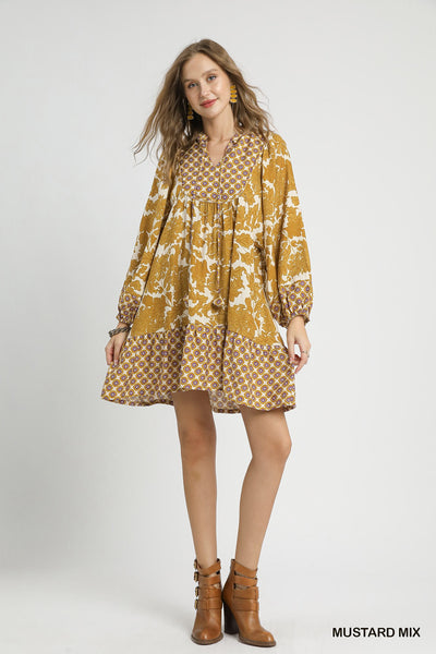 Mustard Mix Floral Print Dress