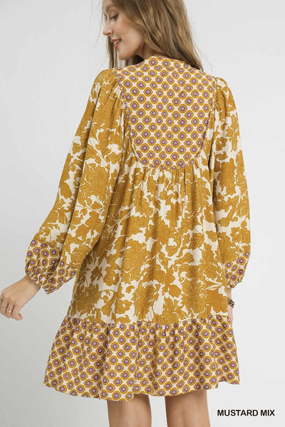 Mustard Mix Floral Print Dress