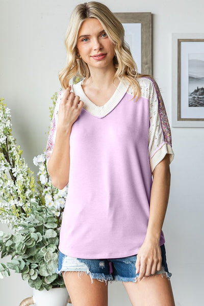 Lavender Floral Eyelet Knit Top
