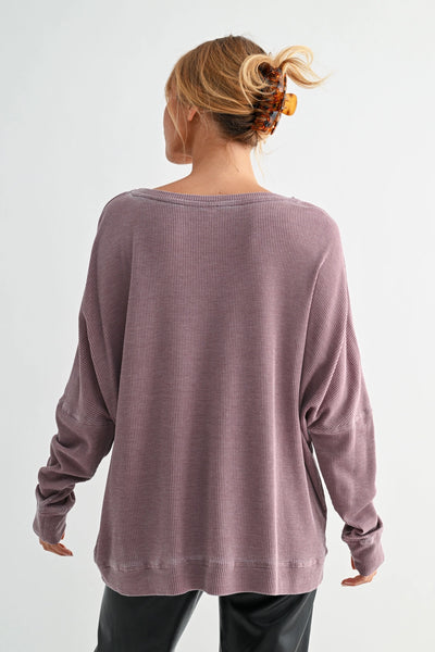 Rose Taupe Waffle Ribbed Pullover (One Size)