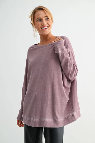 Rose Taupe Waffle Ribbed Pullover (One Size)