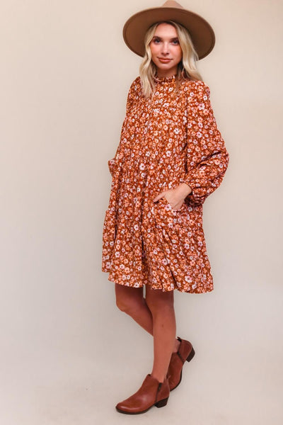 Burgundy Floral Tier Dress