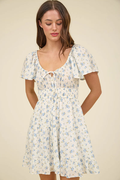Keelen Blue Floral Mini Dress