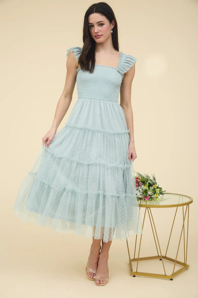 Leina Polka Dot Chiffon Smocked Dress