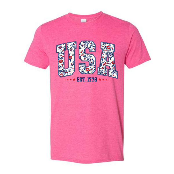 Pink USA Floral Tee