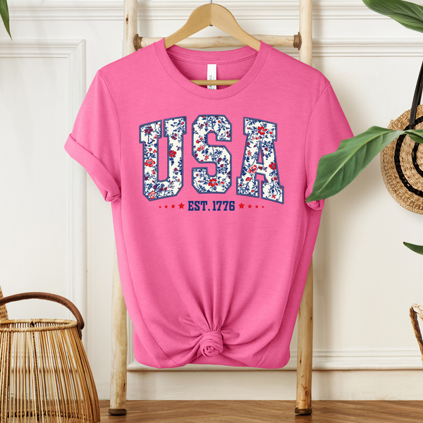 Pink USA Floral Tee