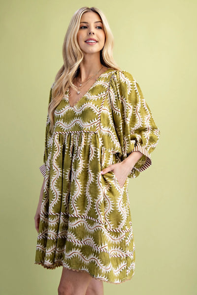 Olive Abstract Boho Dress