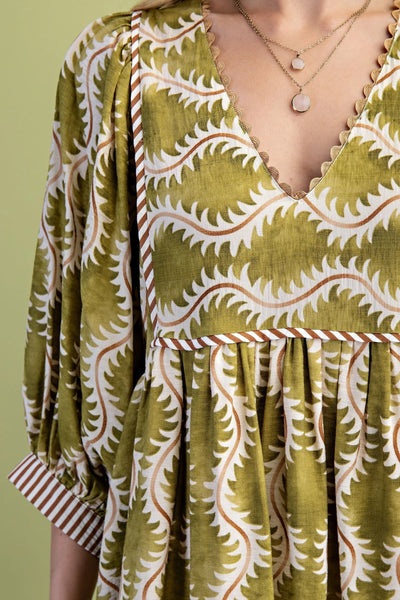 Olive Abstract Boho Dress