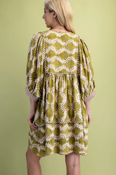 Olive Abstract Boho Dress