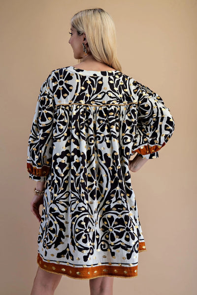 Black & Gold Accent Bohemian Dress