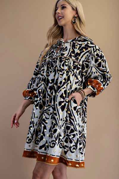 Black & Gold Accent Bohemian Dress