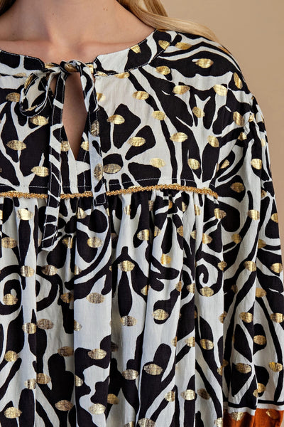 Black & Gold Accent Bohemian Dress