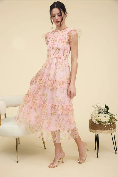Floral Fields Pink Chiffon Floral Dress