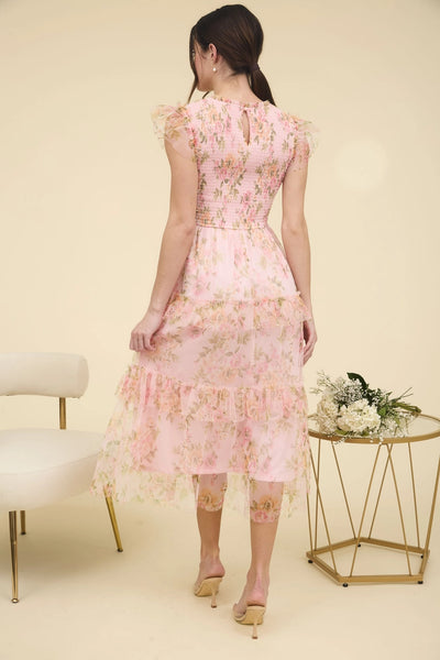 Floral Fields Pink Chiffon Floral Dress