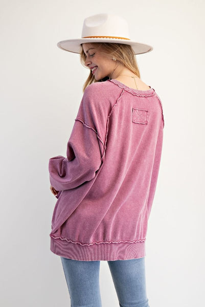 Mauve Floral Peace Terry Pullover
