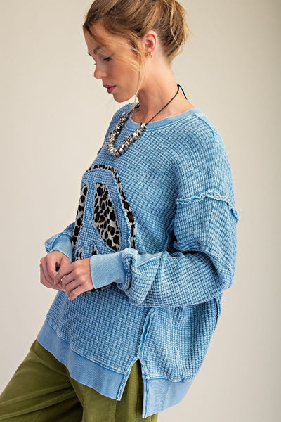 Day Blue Thermal Peace Sign Pullover
