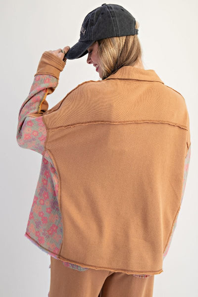 Camel Floral Print Terry Pullover