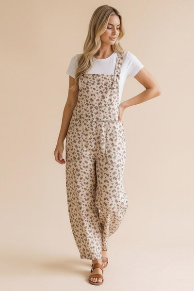 Oatmeal Floral Overall Bibs