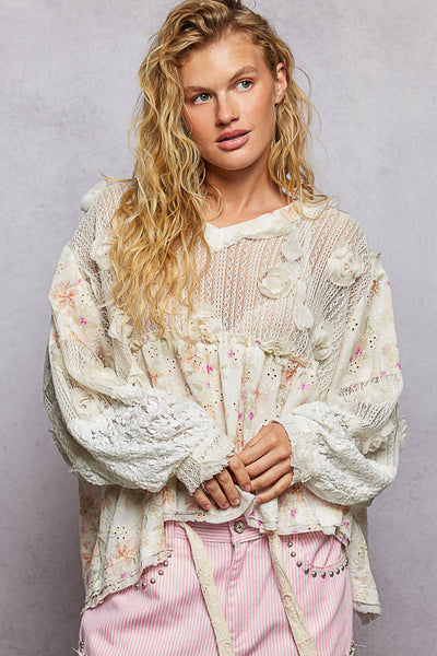 Maeve Cream Floral Eyelet Top