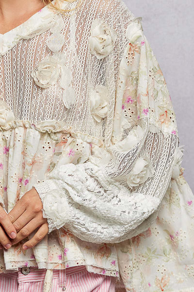 Maeve Cream Floral Eyelet Top
