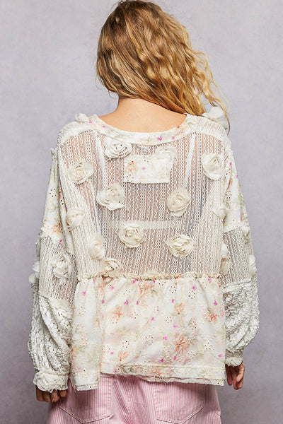 Maeve Cream Floral Eyelet Top