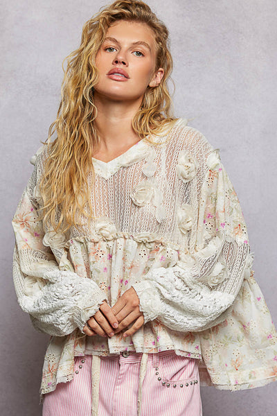 Maeve Cream Floral Eyelet Top