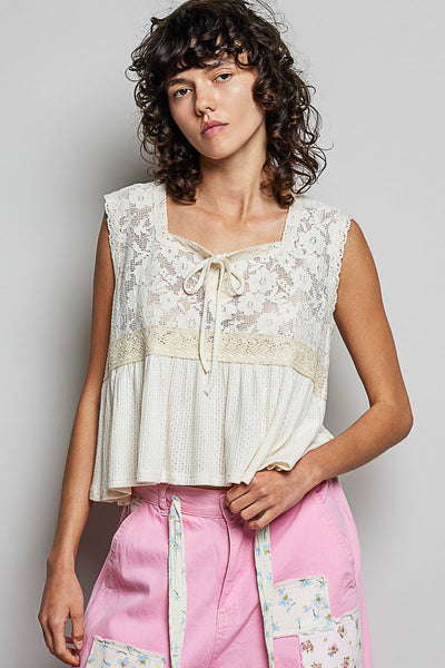 Clara Cream Lace Textured Top