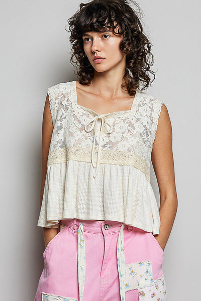 Clara Cream Lace Textured Top