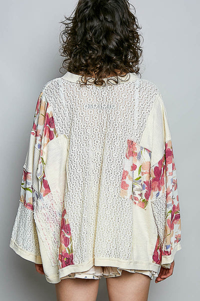 Cream Floral Print Patchwork Top