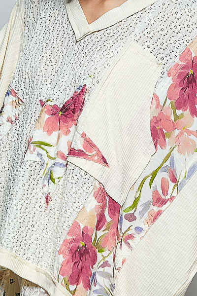 Cream Floral Print Patchwork Top