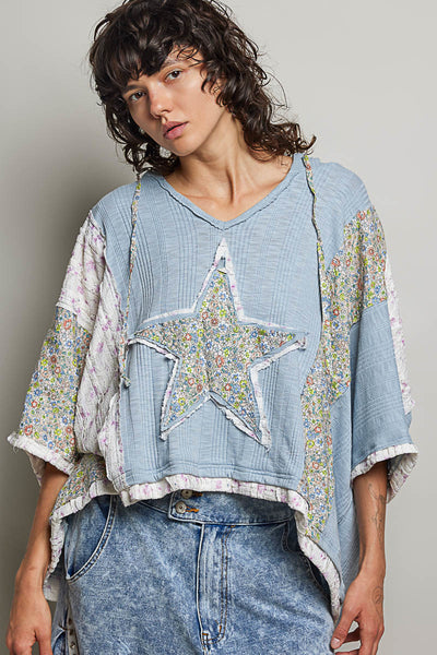 Steel Blue Star Patch Top